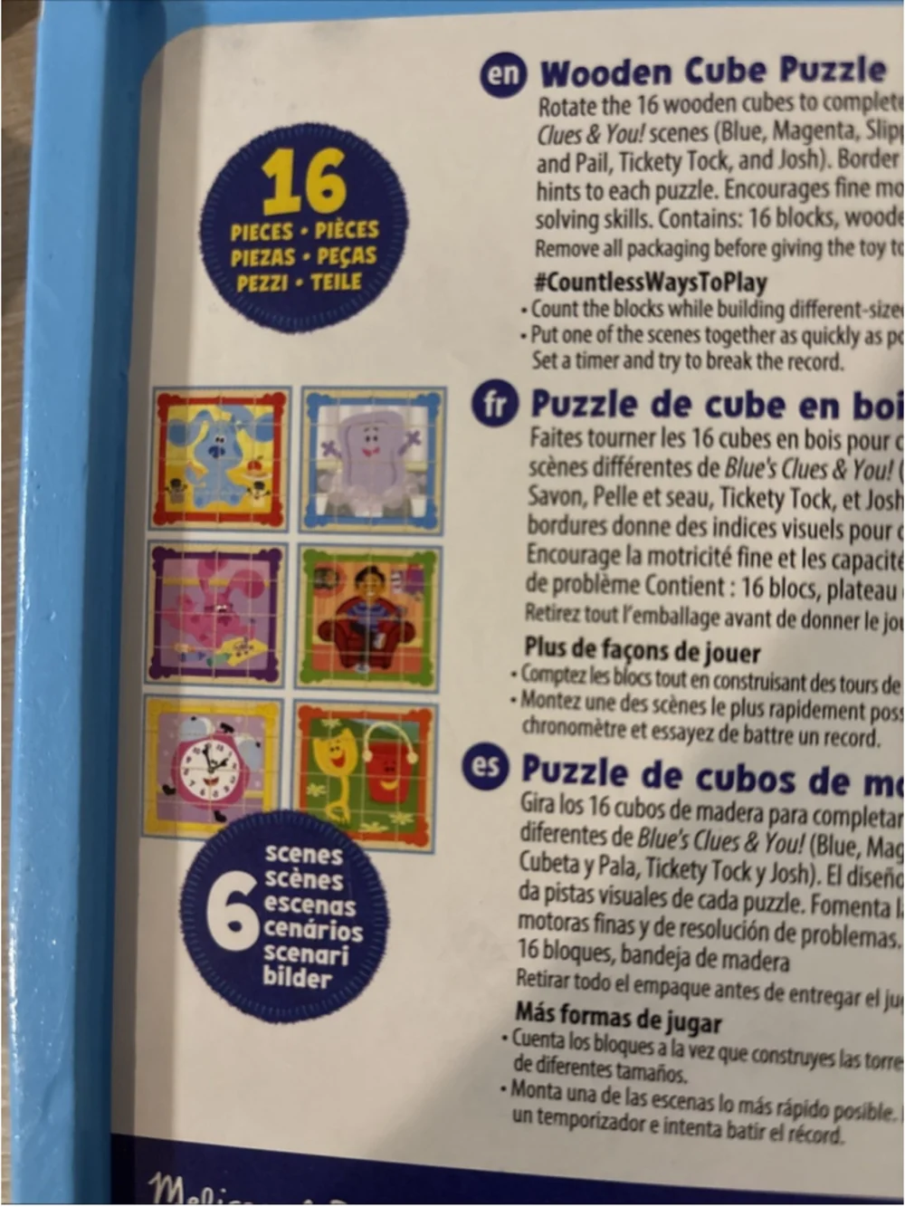 Blue’s Clues Wooden Cube 16 Piece Puzzle W/6 Different Puzzles 1192